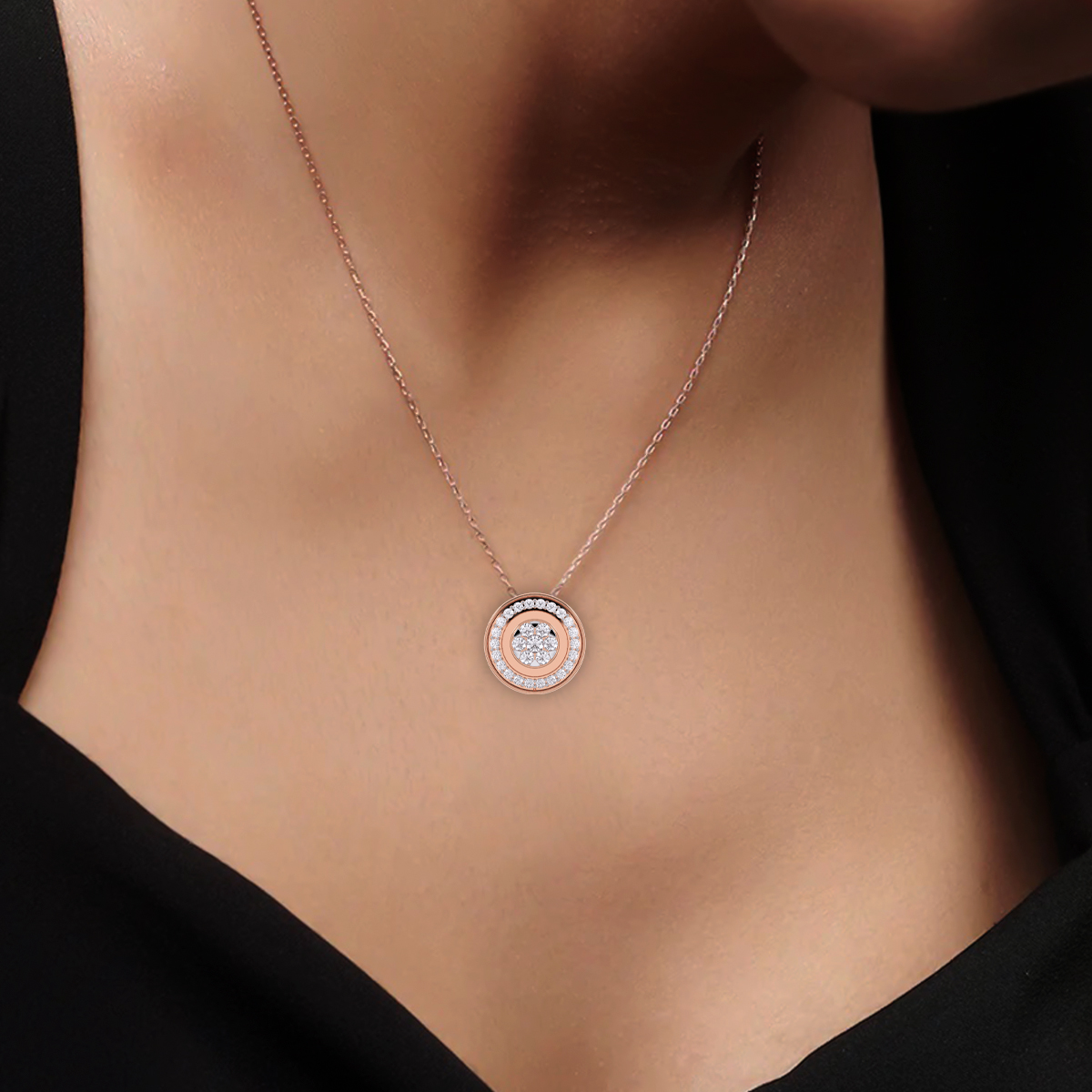 Round Shape Lab Grown Diamond Flower Cluster Pendant